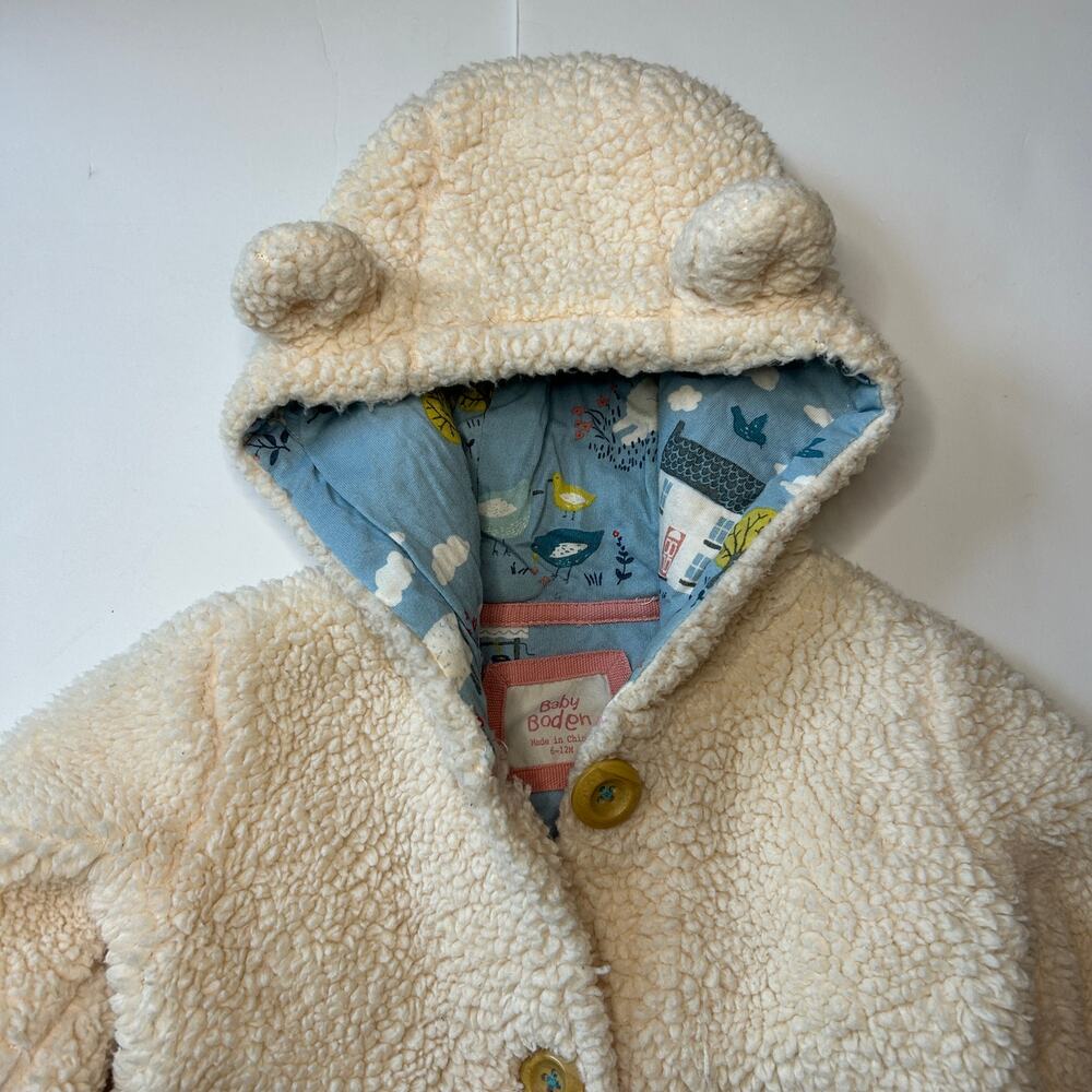 Baby Boden Girls Farm Sherpa Hooded Jacket 6-12M - Picture 2 of 5